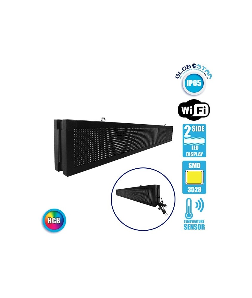 GLOBOSTAR® DISPLAY 90315 Κυλιόμενη Ψηφιακή Επιγραφή P10 Διπλής Όψης LED AC 220-240V Αδιάβροχο IP65 RGBW - WiFi Control μέσω FK APP - Αισθητήρας Θερμοκρασίας & Υγρασίας - Μ168 x Π12 x Υ24cm - 2 Χρόνια Εγγύηση